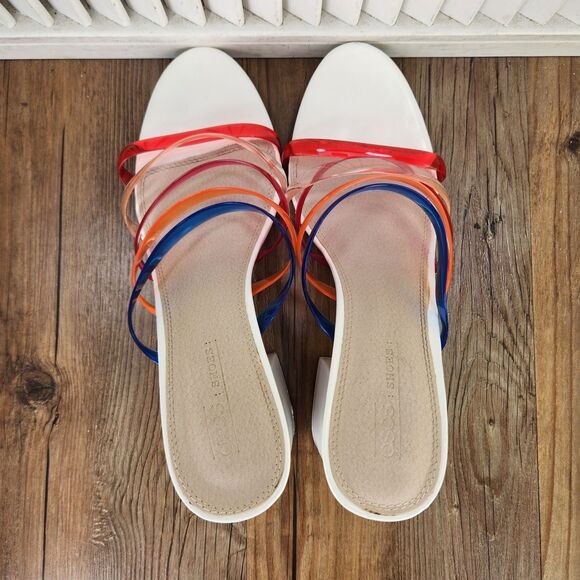 Asos Hanson Womens Sz 9 White Colorful Rainbow Jelly Clear Block Heeled Sandals - Picture 5 of 10